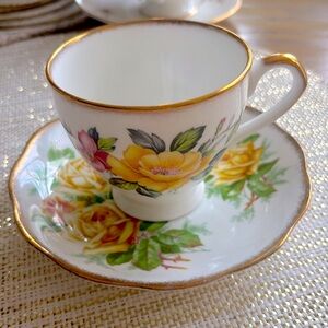 Floral Gold-Trimmed Teacup and Saucer